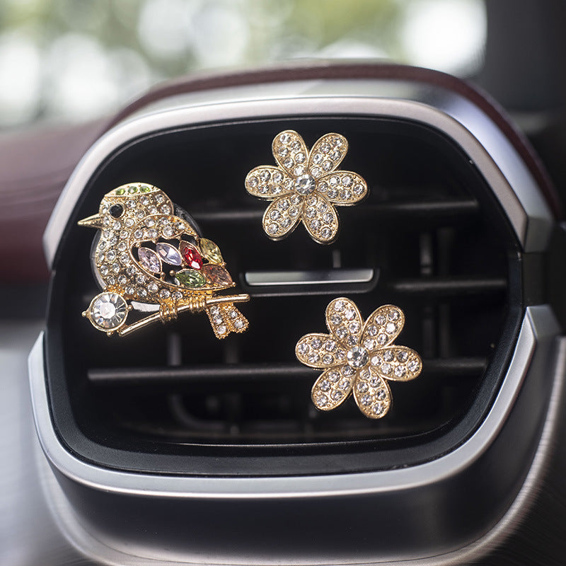 Clip de perfume de automóvil de aleación al por mayor con diamantes y flores